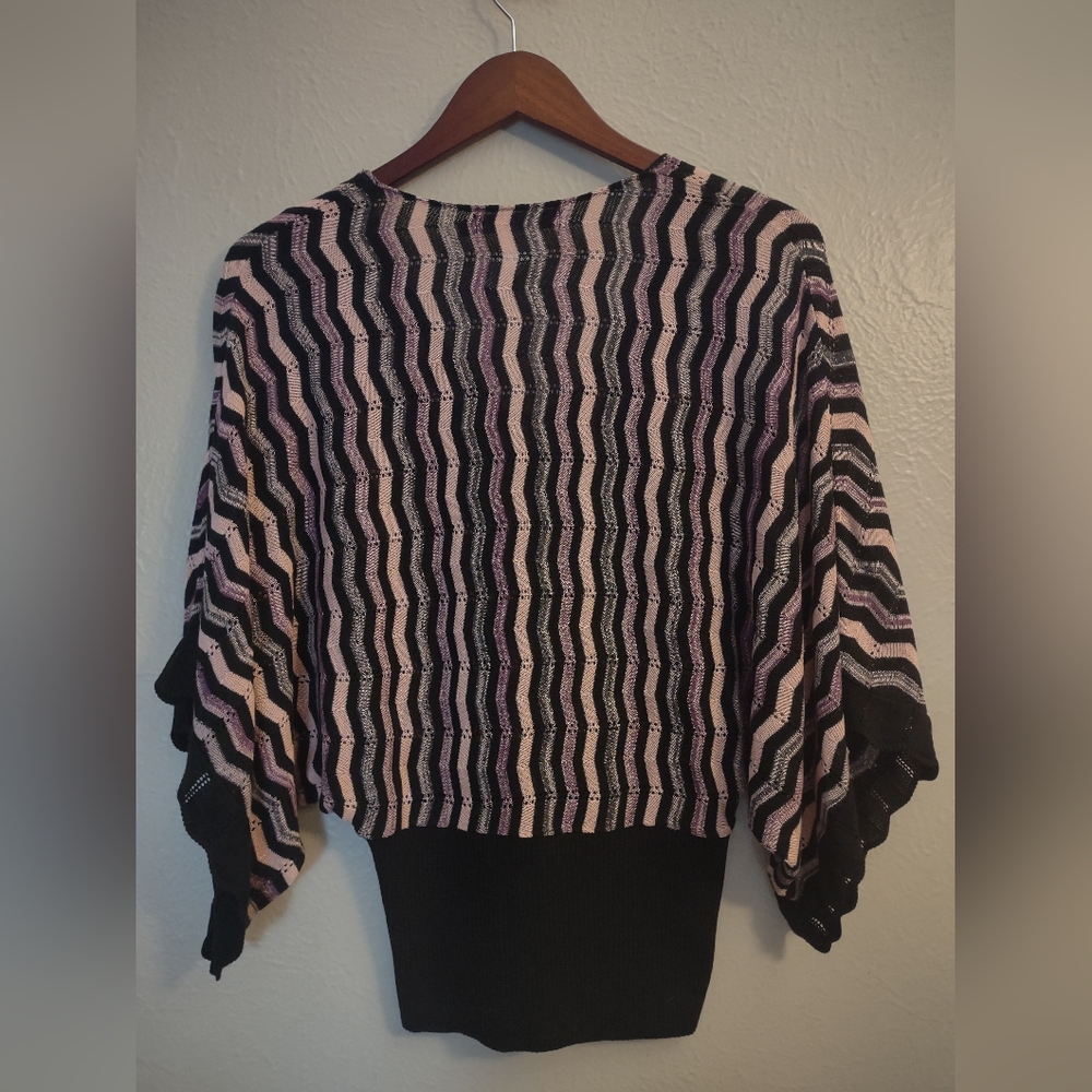 Y2K Rampage Clothing Co. Vintage 90s Zigzag Black Pink Sweater Top Size M - Picture 9 of 13
